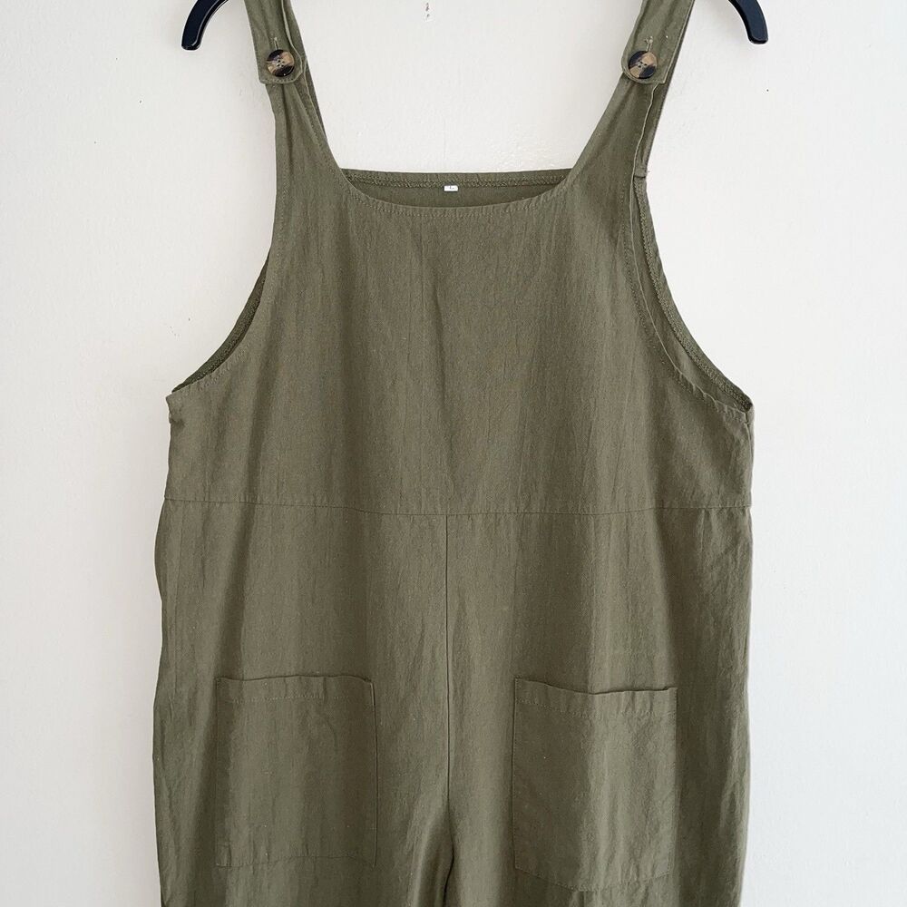 Lagenlook Overall Womens Size L Hunter Green Cotton Blend Slouchy Lightweight - Picture 2 of 10